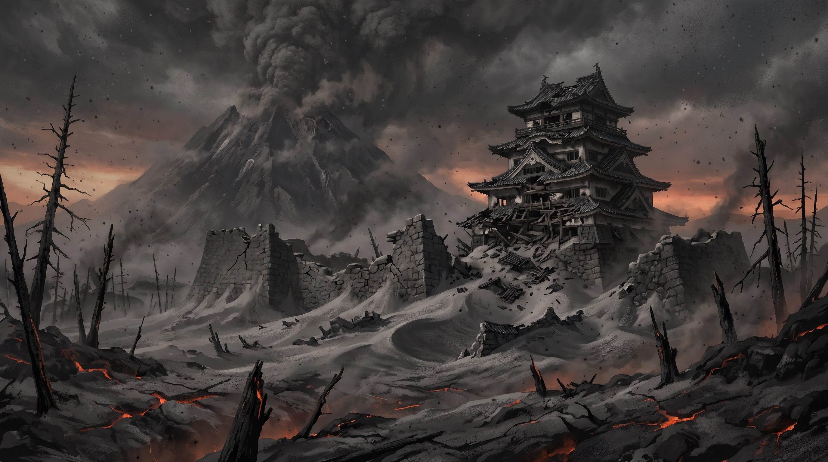 Forteresse Ensevelie sous les Cendres Volcaniques